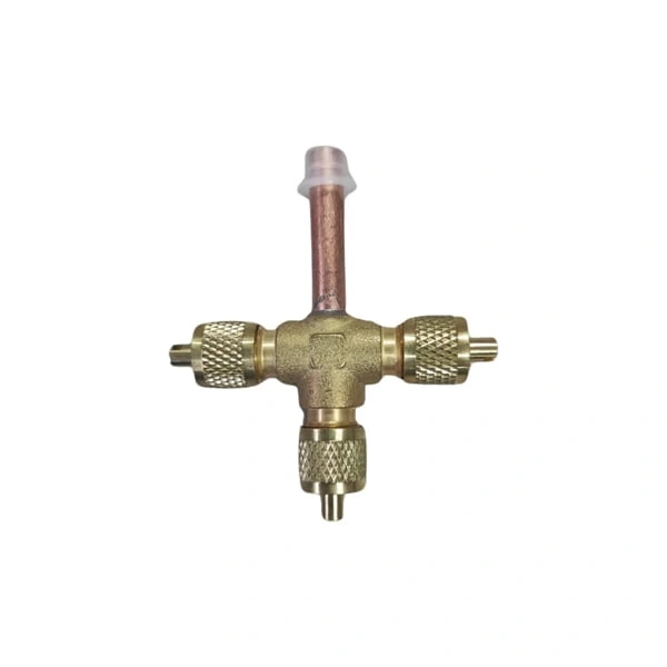 Thermotrick Schraderventil dreifach, Kreuzverteiler 7/16-20UNF mit Kupferrohr (1/4″, 30 mm)